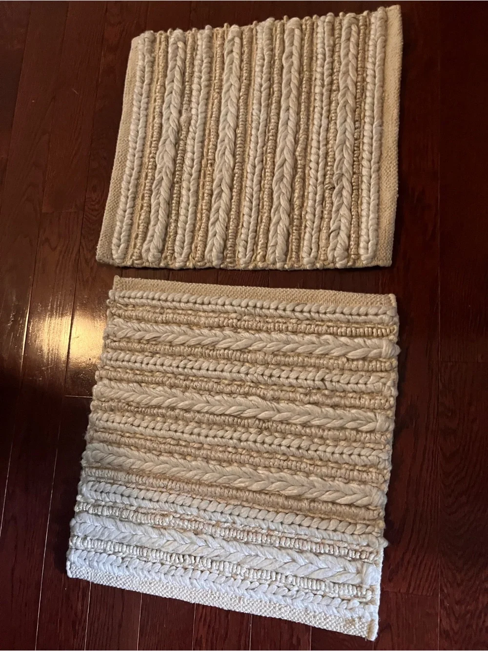 Pottery Barn Cream and Tan Braided Cotton Rug-Style Bath Mat